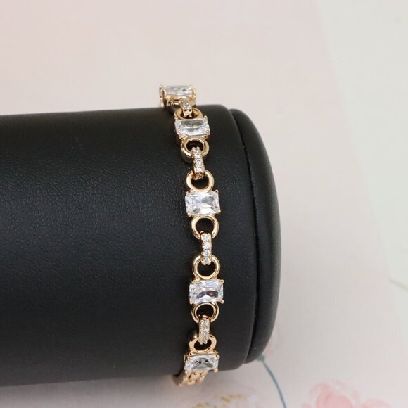 "Rose Gold Plated Bracelet with Square CZ Stones & Chain Extender, XPBL0956 - Picture 9 of 12